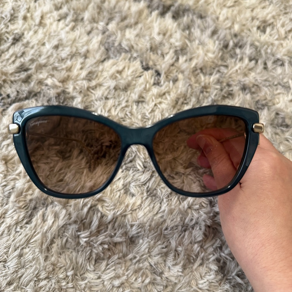 Salvatore Ferragamo Dark Green Sunglasses with Gold Details